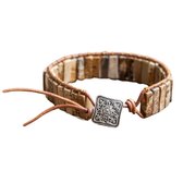 Marama - bracelet Desert Stones - cuir marron clair - pierres gemmes de jaspe marron - 20 cm.
