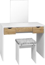 Kamyra® Houten Kaptafel met Spiegel & Opbergruimte - Toilettafel, Kaptafels, Make Up Tafel, Bureau - 100x49.5x73 cm - Wit met hout