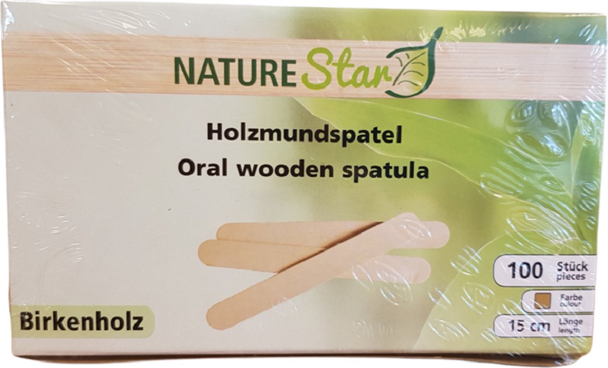 NatureStar Hars wax spatels hout 100 stuks - tongspatel in handige hygiënische dispenserdoos - Nature Star