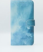 P.C.K. Hoesje/Boekhoesje/Bookcase blauw marmer print geschikt voor Samsung Galaxy S21 MET GLASFOLIE