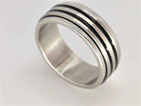 RVS - stress - ring - dubbel zwart band - maat 19, deze ring is zowel geschikt voor dame of heer en als duimring.