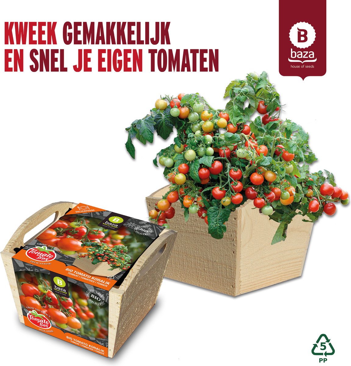 Tomato Box Kweekset Tomaten Koralik gemaakt van FSC hout/ duurzaam/ BIO potgrond/ cadeau