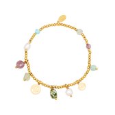 Bedelarmband - Goud - RVS - Smiley - met natuurstenen - en - Zoetwaterparels