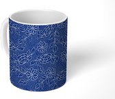 Mok - Bloemen - Blauw - Wit - Patronen - Mokken - 350 ML - Beker - Uitdeelcadeautjes