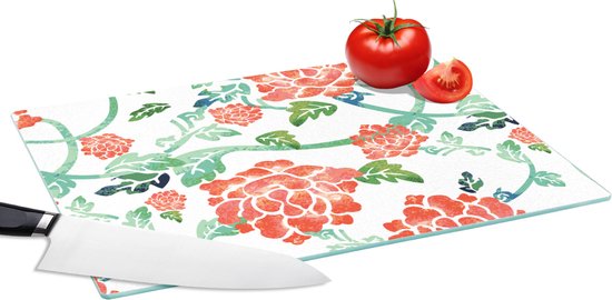 Planche à découper en Verres - 39x28 - Fleurs - Feuilles - Motifs - Aquarelle - Planches à découper en Glas