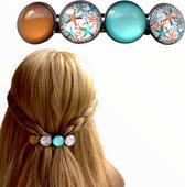 Hairpin Haarspeld turquoise bruin Hairclip XL glas cabochon haarclip Ibiza style