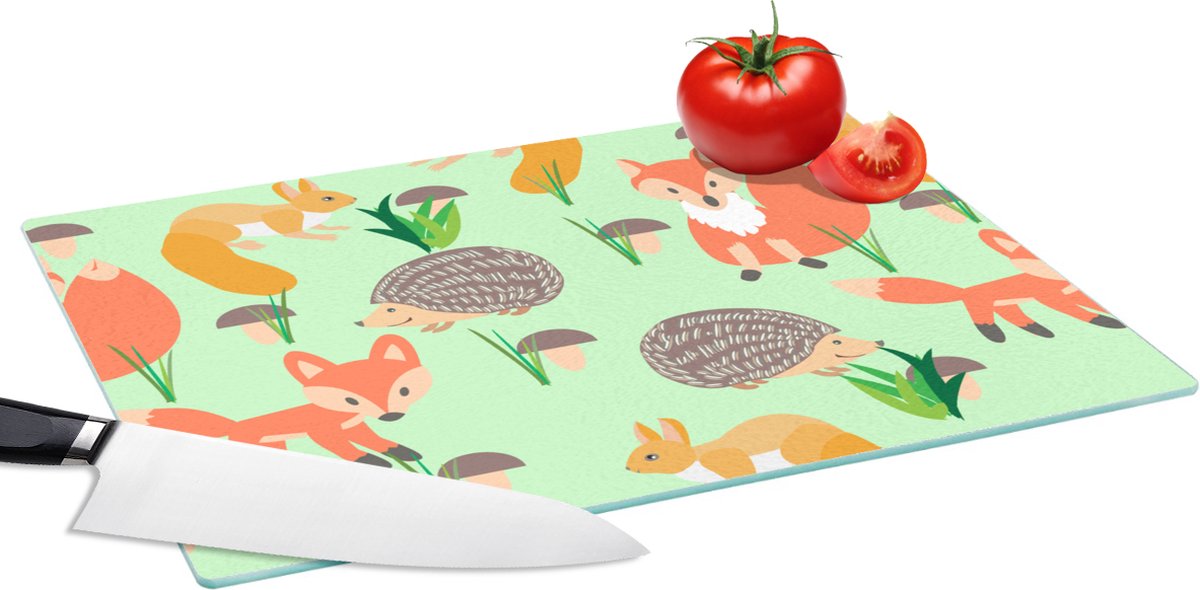 Glazen Snijplank - 39x28 - Dieren - Patronen - Egel - Snijplanken Glas