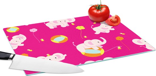 Planche à découper en Verres - 39x28 - Éléphant - Fleurs - Motifs - Planches à découper en Glas