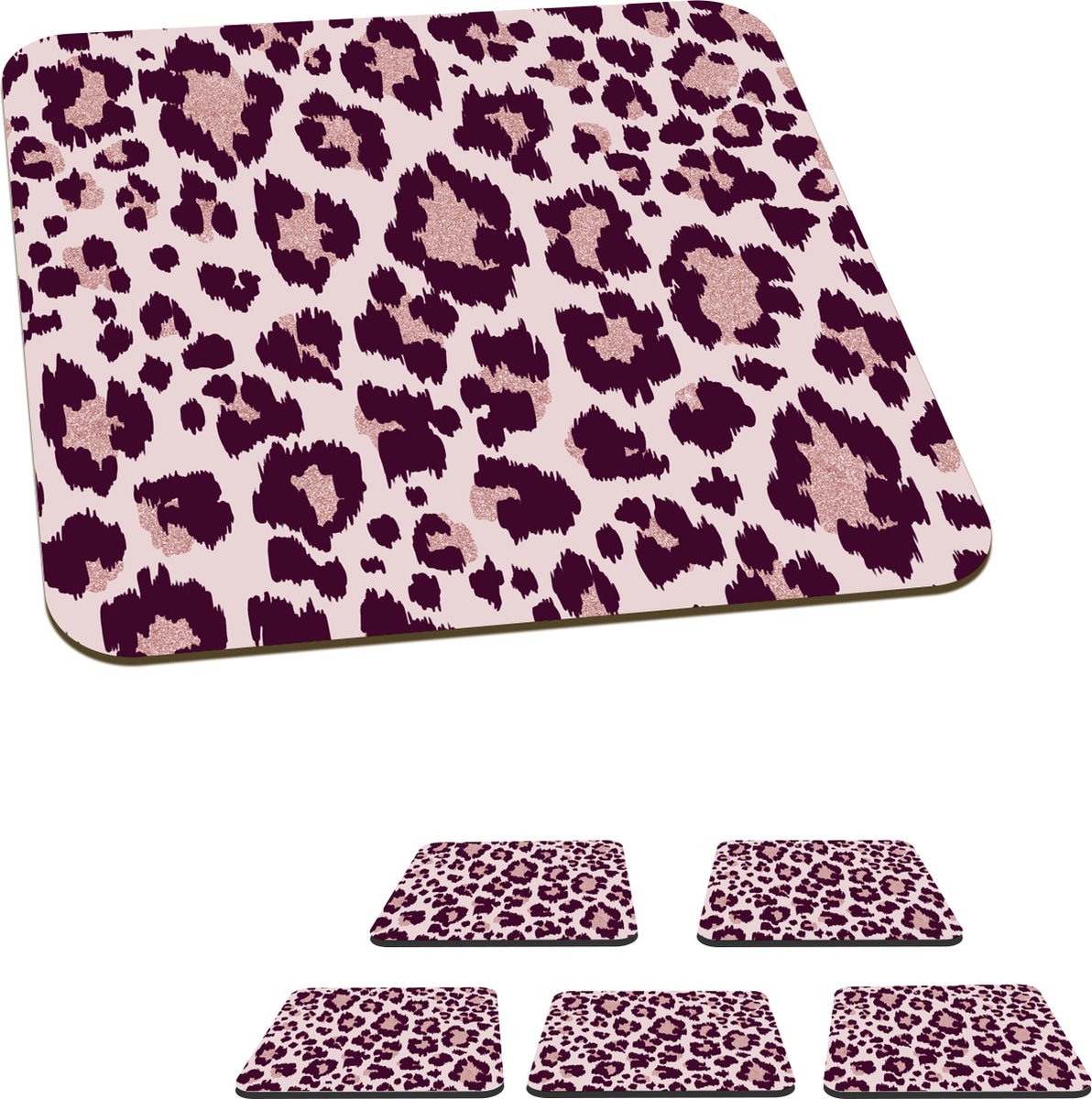 Onderzetters voor glazen - Patronen - Panter - Roze - 10x10 cm - Glasonderzetters - 6 stuks