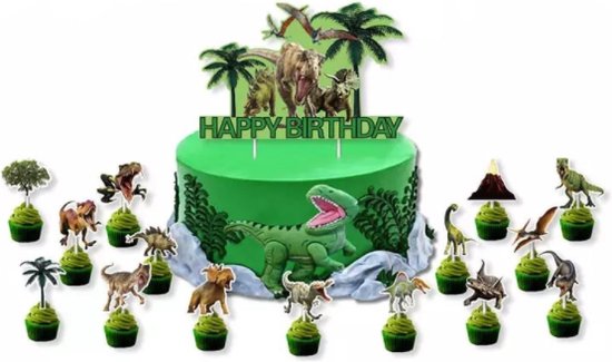 Dino cupcake en taart prikkers - taartversiering - taart topper - taart decoratie - verjaardag versiering