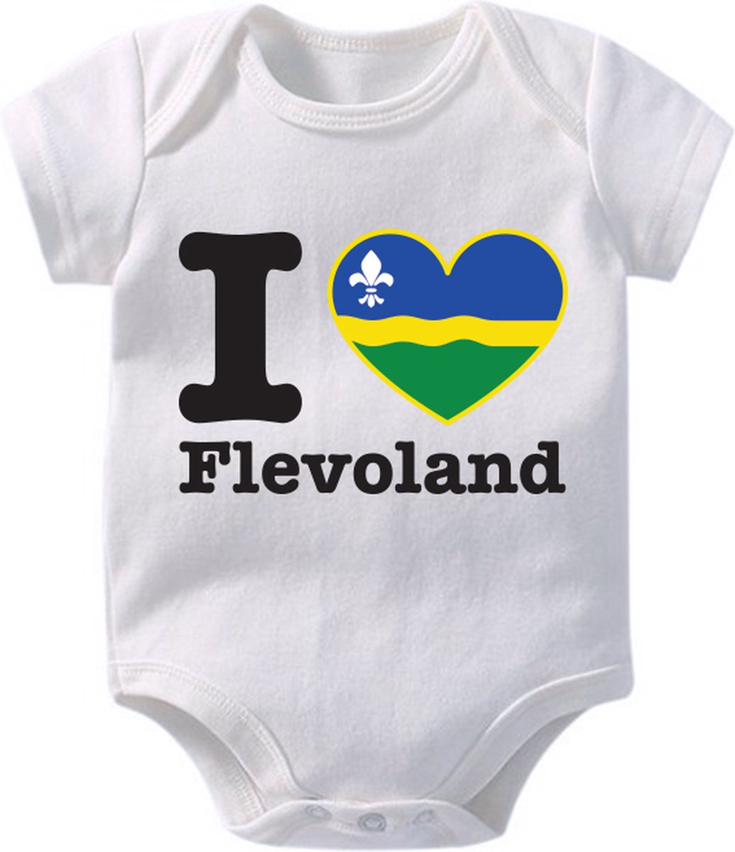 Hospitrix Baby Rompertje met Tekst I Love Flevoland" | 0-3 maanden | Korte Mouw | Cadeau voor Zwangerschap | Provincies Nederland | Flevoland | Bekendmaking | Aankondiging | Aanstaande Moeder | Moederdag