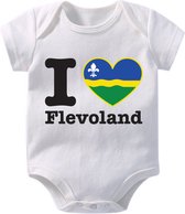 Hospitrix Baby Rompertje met Tekst I Love Flevoland" | 0-3 maanden | Korte Mouw | Cadeau voor Zwangerschap | Provincies Nederland | Flevoland | Bekendmaking | Aankondiging | Aanstaande Moeder | Moederdag
