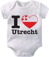 Hospitrix Baby Rompertje met Tekst I Love Utrecht" | 0-3 maanden | Korte Mouw | Cadeau voor Zwangerschap | Provincies Nederland | Utrecht | Bekendmaking | Aankondiging | Aanstaande Moeder | Moederdag