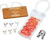 cadeauset Prosecco 19 x 11 cm hout/staal 9-delig