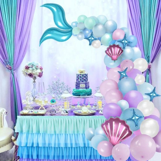 Zizza NL® Versiering Zeemeermin - Ballonnen Paars, Roze, Wit en Blauw - Decoratie Mermaid - 87 stuks