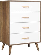 Luxiqo® Ladekastje – Dressoir Modern – Opbergkast met 4 Lades – Opbergmeubel – Slaapkamer – Nachtkastje – Ladekasten – Hout – Bruin en Wit – 60 x 38,5 x 86,5 cm