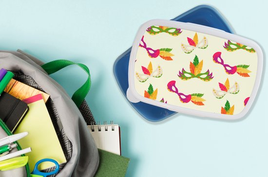 Lunch box Blauw - Lunch box - Boîte à pain - Carnaval - Masque - Motifs - 18x12x6 cm - Enfants - Garçon