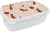 Broodtrommel Wit - Lunchbox - Brooddoos - Kat - Sterren - Patronen - 18x12x6 cm - Volwassenen