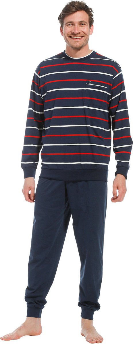 Robson Heren pyjama Katoen - Dark Blue - Stripe - 58 - Blauw