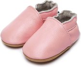 Babyslofjes leer – voor jongens en meisjes - maat 21/22 – 12-18 maanden - 13 cm – roze – Completebabyuitzet