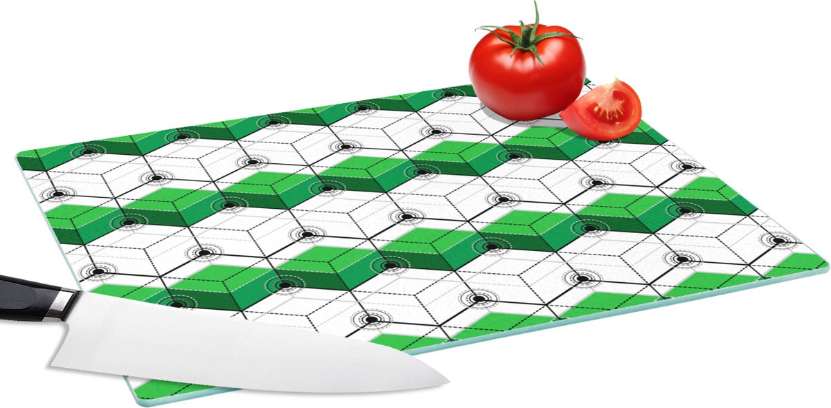 Glazen Snijplank - 39x28 - Blokken - Patronen - 3D - Groen - Snijplanken Glas