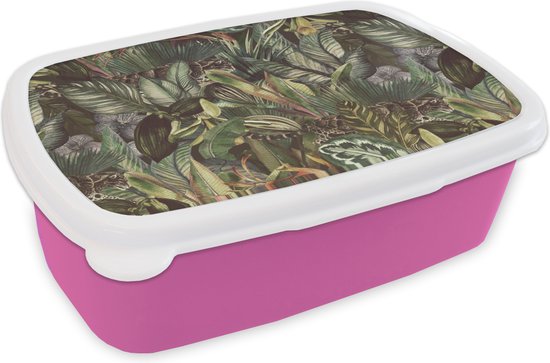 Boîte à lunch Rose - Boîte à lunch - Boîte à pain - Feuilles - Jungle - Vintage - Motifs - 18x12x6 cm - Enfants - Fille - Cadeau Sinterklaas - Cadeaux pour enfants - Chaussures cadeaux Sinterklaas