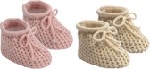 Soft Touch - 2 paar Gebreide Baby Slofjes - Dusty Pink & Mocha - Newborn