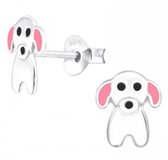 Joy|S - Zilveren hond oorbellen - zilver met roze oortjes - 7 x 9 mm - kinderoorbellen