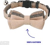 Katten halsband - strik - Britse ruit - beige - veiligheidssluiting