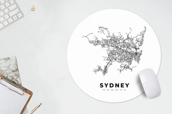 Muismat rond 50x50 cm - Mousepad Australië - Plattegrond - Vintage - Zwart Wit - Ronde muismatten - Stadskaart