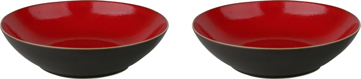 Palmer - Lava - Bord diep - Pastabord - 2 stuks - ø 21 cm - Rood/Bruin - Stoneware - Bordenset