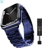 MY PROTECT® Luxe Metalen Armband Voor Apple Watch Series 1/2/3/4/5/6/7/8/SE/Ultra 42/44/45/49mm Horloge Bandje - iWatch Schakel Polsband Strap RVS - Stainless Steel Watch Band - Bl