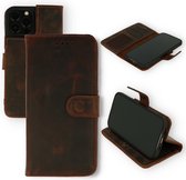 Apple iPhone 13 Case Dark Brown - Étui portefeuille en cuir véritable fait à la Handgemaakt