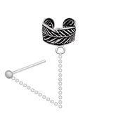 Zilveren oorbellen | Chain oorbellen | Zilveren ear cuff, blad met chain