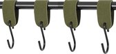 4x S-haak hangers - Handles and more® | SUEDE OLIVE - maat S (Leren S-haken - S haken - handdoekkaakje - kapstokhaak - ophanghaken)