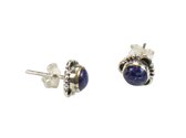 Zilveren knop oorbellen Lapis Lazuli 925 zilver