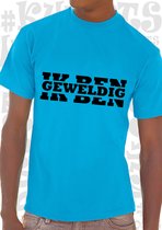 IK BEN GEWELDIG heren t-shirt - Azuurblauw met zwart - Maat S - korte mouwen - grappige teksten - leuke shirtjes - humor - quotes - kwoots - kado - cadeau - Arrogant