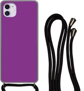 Hoesje met koord Geschikt voor iPhone 12 Mini - Paars - Kleuren - Effen - Siliconen - Crossbody - Backcover met Koord - Telefoonhoesje met koord - Hoesje met touw