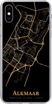Geschikt voor iPhone Xs hoesje - Alkmaar - Stadskaart - Goud - Zwart - Siliconen Telefoonhoesje
