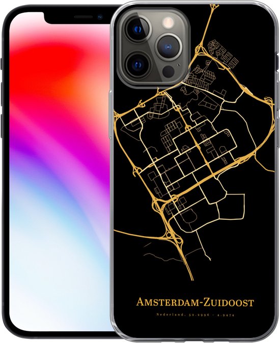 Coque iPhone 13 Pro - Amsterdam- Sud-Est - Carte - Or - Siliconen - City Map Phone Case