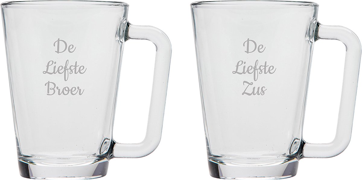 Gegraveerde theeglas 26cl De Liefste Broer-De Liefste Zus
