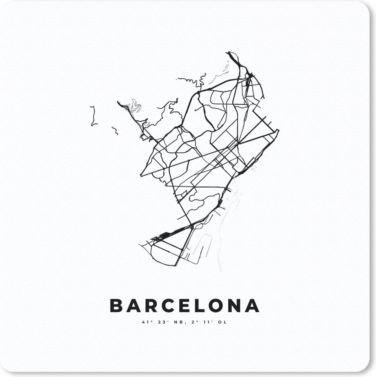 Muismat 20x20 cm - Mousepad Barcelona - Stadskaart - Spanje - Muismatten
