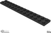 LEGO Plaat 2x14, 91988 Zwart 50 stuks
