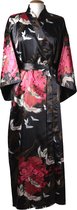 DongDong - Originele Japanse kimono - Polyester - Kraanvogel motief - Zwart - L/XL