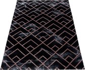 Laagpolig design vloerkleed Woonkamer vloerkleed Dark Marble Pattern Bronze Diamond Lines