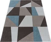 Woonkamer vloerkleed Laagpolig tapijt trapeze model driehoek postcode Blauw