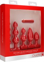 Silicone USB-Rechargeable Anal Set - Red - Butt Plugs & Anal Dildos red
