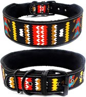 Halsband hond - verstelbaar - leiband - motief - katoen - print - rood / geel / blauw / groen / zwart - stevig - katoen - 30/40 x 4 cm