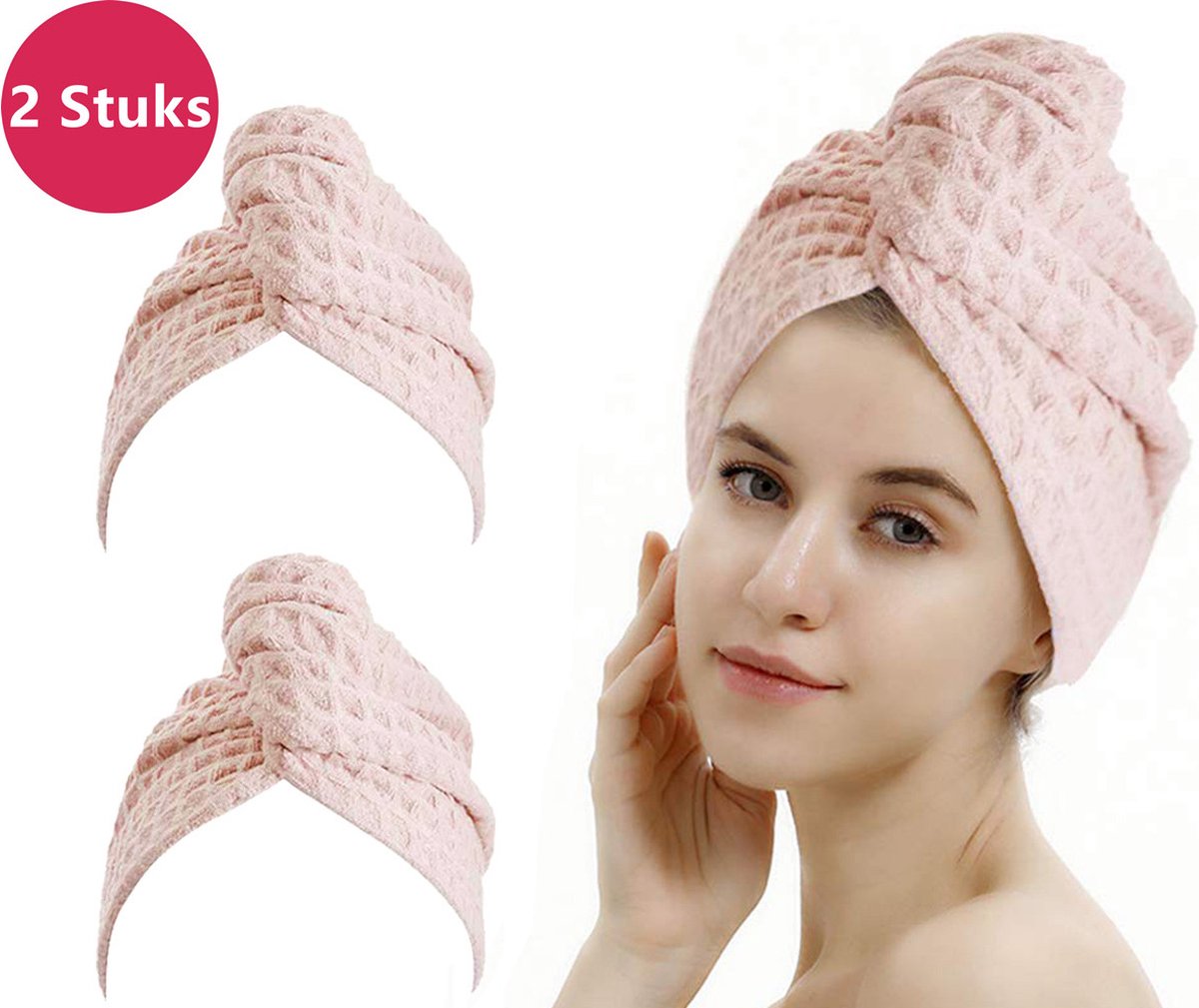 LIXIN Wafel Haarhanddoek - 2 Stuks - Blush Pink - Haar Drogen Handdoeken - Microfiber - Haar Tulband - Handdoek - Sneldrogend - Premium Fabric - Super Absorberend - Zachte stof - Haar Cap - Haaraccessoires