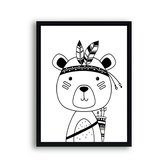 Poster Indianen beer zwart / wit / Bos / 30x21cm